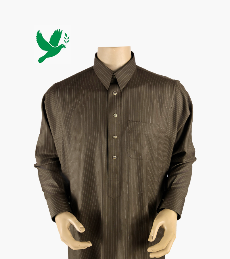 Main image of Elegant Striped Saudi Thobe with Pointed Shirt Collar