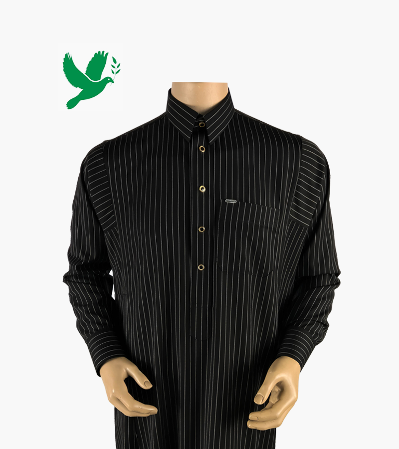 Main image of Fashionable Black Striped Saudi Thobe with Shirt Collar