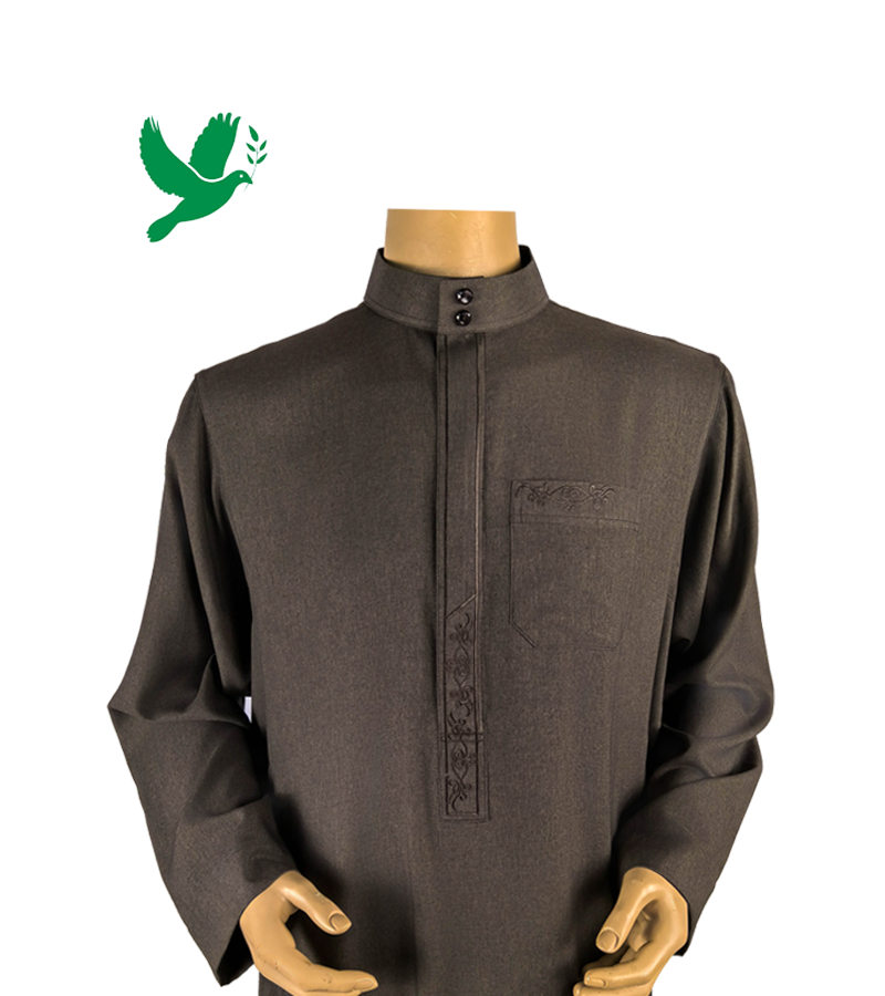 Main image of Brown Saudi Thobe with Intricate Embroidery and Circular Buttons