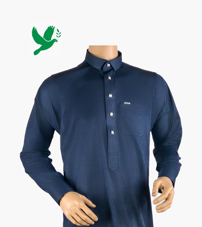 Main image of Blue Saudi Thobe with Square Buttons and Shirt Collar Modern Middle Eastern Clothing