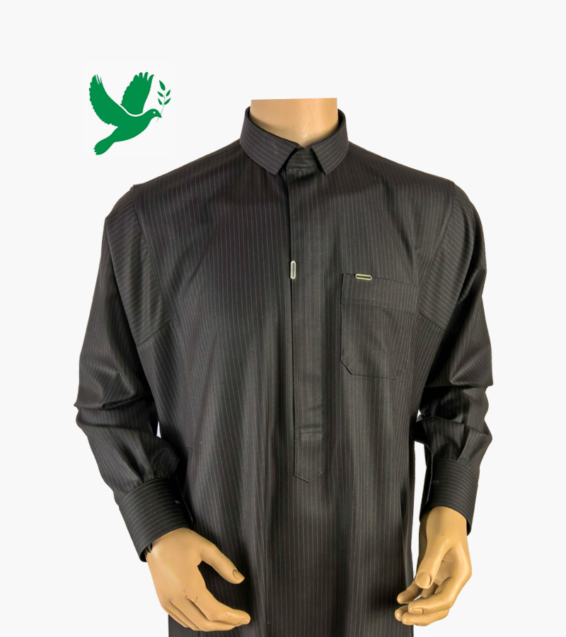 Black elegant shirt-collar striped Saudi thobe
