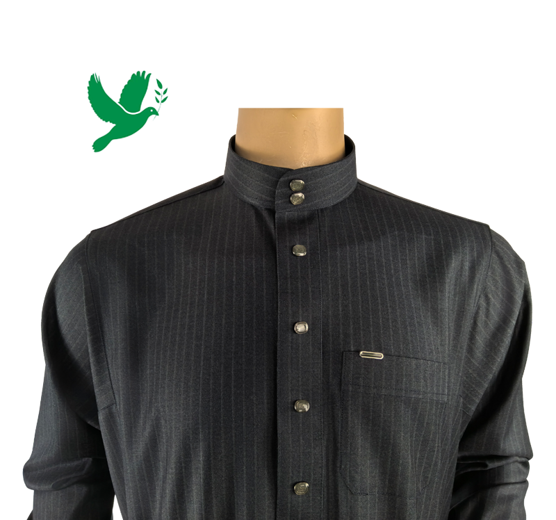 Black Elegant Stand Collar Striped Saudi Thobe