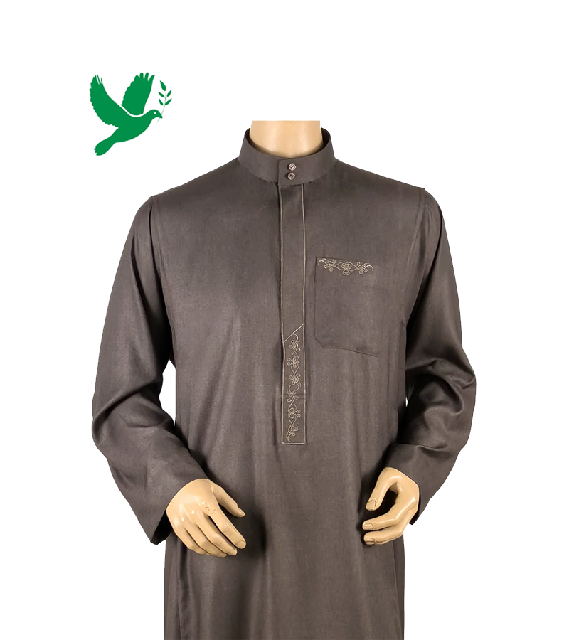Exquisite Embroidered Stand-Up Collar Saudi Thobe