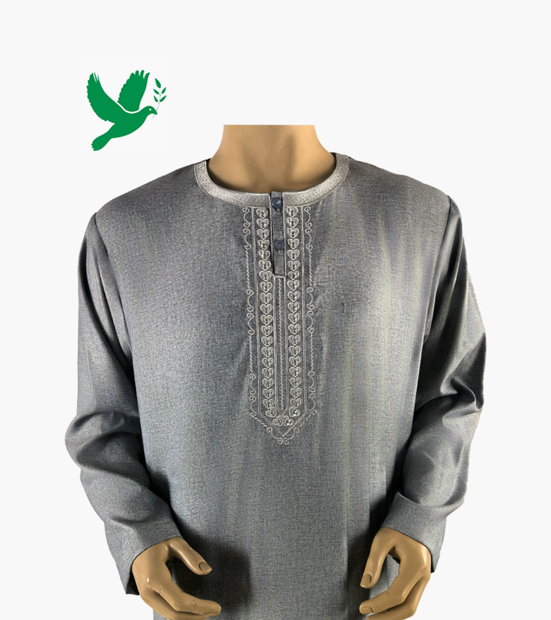 Main image of Gray Moroccan Thobe with Exquisite Embroidery Refined Muslim Attire