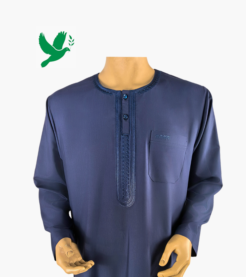 Main image of Exquisite Deep Blue Moroccan Djellaba with Intricate Embroidery Traditional Muslim Wear