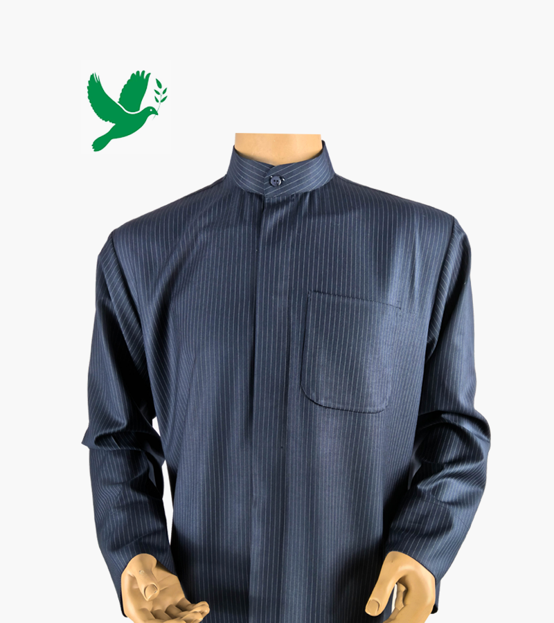 Main image of Premium Blue Striped Islamic Garment with Unique Placket Design
