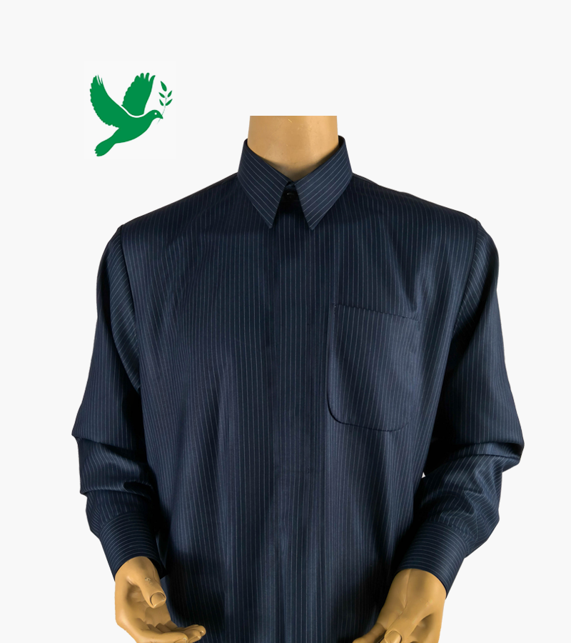 Main image of High-Quality Blue Striped Fabric Saudi Thobe with Stylish Shirt Collar