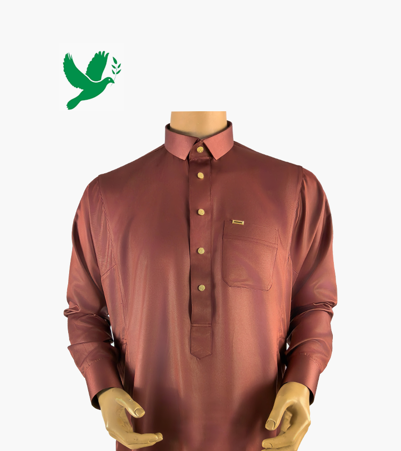 Main image of Classic Red Saudi Thobe with Petite Shirt Collar – Timeless Elegance